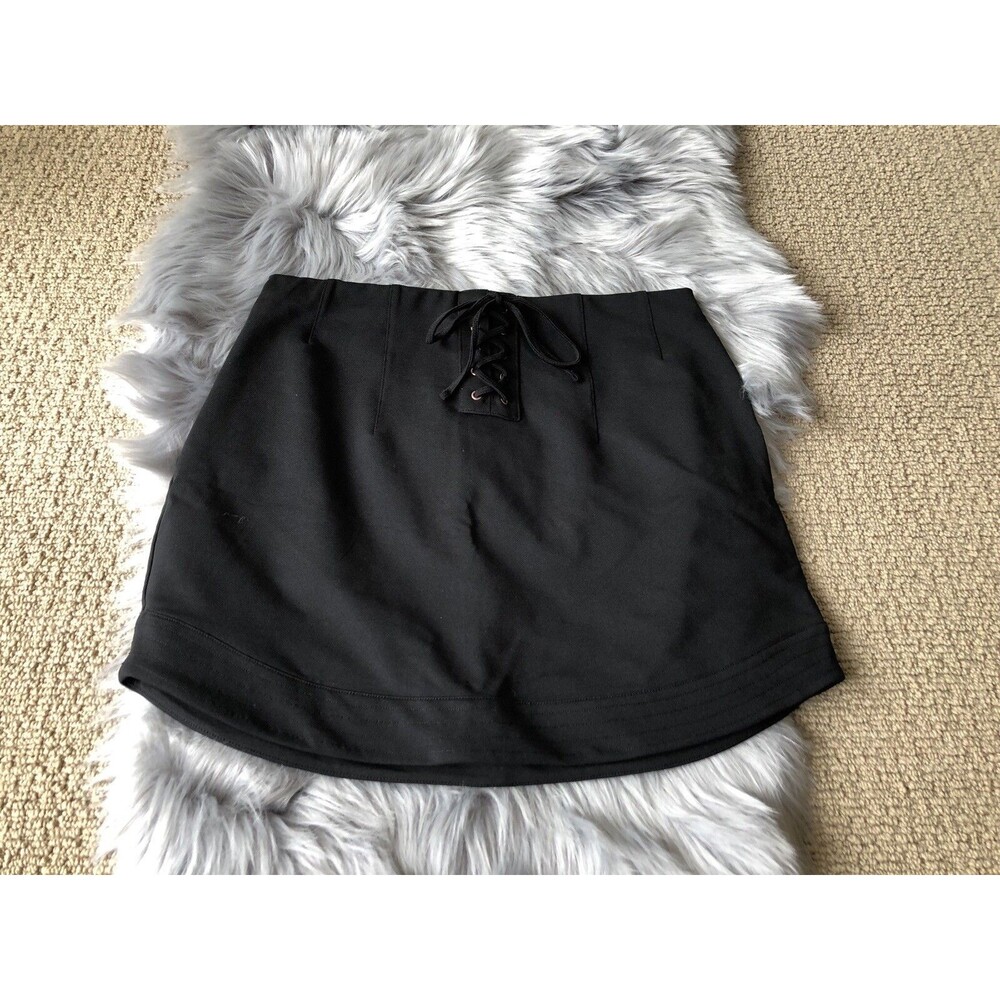 Express Black Lace Up Twill Mini Skirt Size 10 BRAND NEW